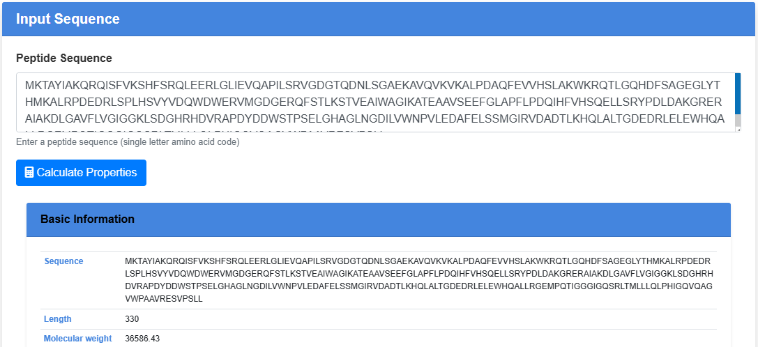 Peptide Property Analysis screenshot